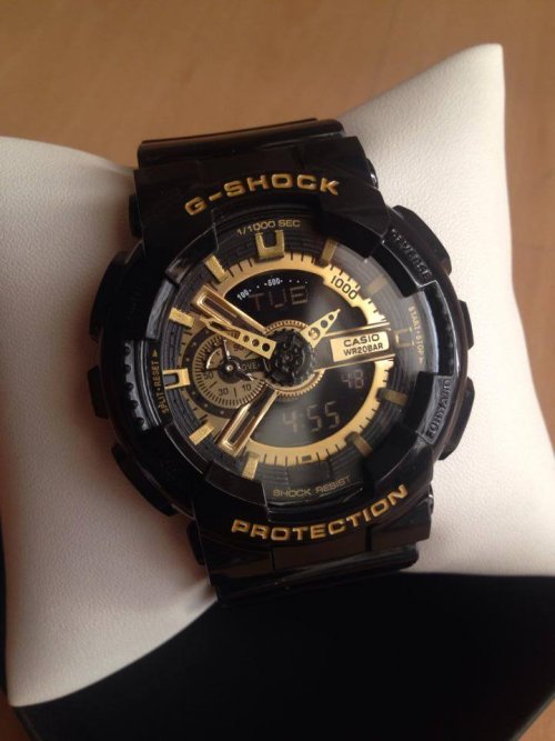 G shock สีดำทอง นาฬิกาผู้ชาย สายเงาสีดำ ใส่แล้วเท่ ราคาไม่แพง