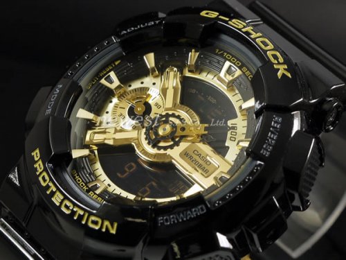เลือกซื้อนาฬิกา G shcok ให้แฟน  G shock สีดำ ทอง สายเงา