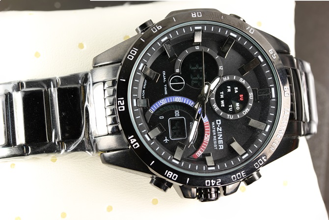 ขายนาฬิกา ผู้ชาย สแตนเลสสีดำ D-Ziner  หน้าปัดดำ กันน้ำได้ เกรด AAA ราคาไม่แพง